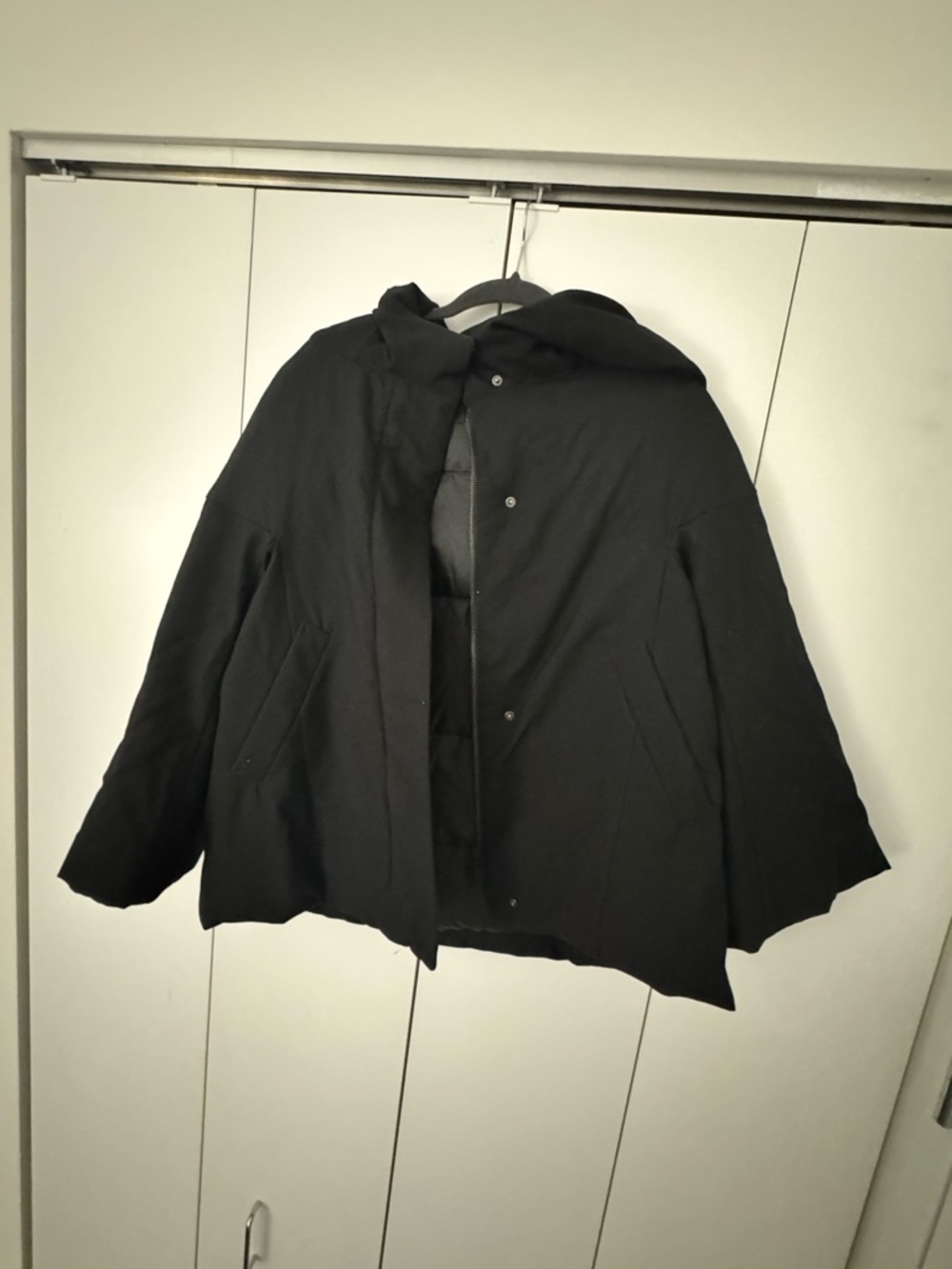 Uniqlo x Jill Sander Black Hooded Women's Puffer Parka Coat 3/4 sleeve